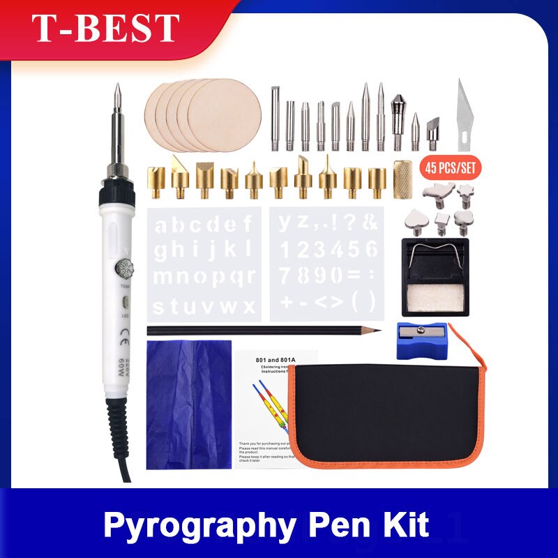 45Pcs Hout Brandende Tool Kit Pyrography Pen Verstelbare Temperatuur 150-450 ℃ Voor Hout Brandende Carving Embossing solderen
