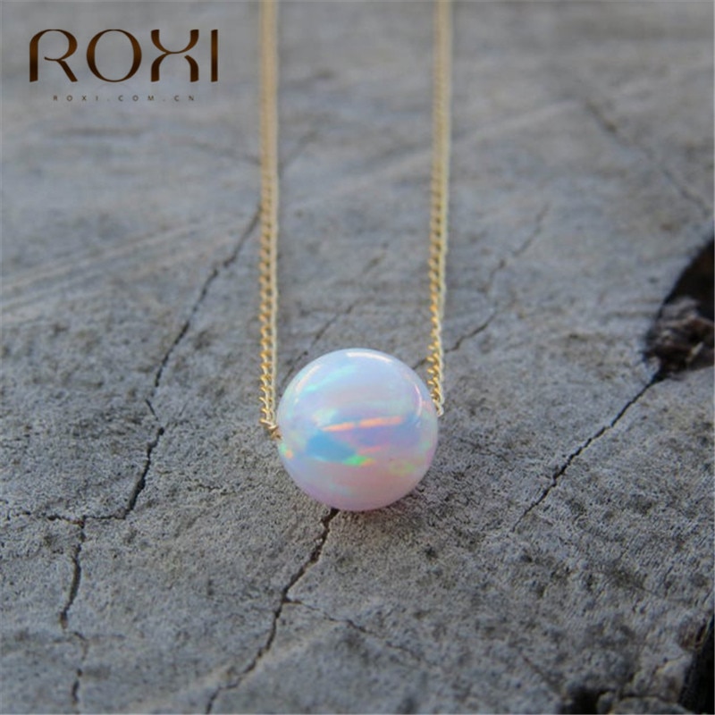 ROXI White Fire Opal Choker Necklace Gold Link Chain Necklace Small Round Pendant Necklace for Women Minimalist Jewelry