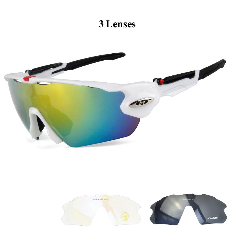 Hombre gafas de ciclismo polarizadas gafas de sol de ciclismo gafas de bicicleta MTB gafas deportivas de bicicleta con marco de miopía: WhiteB 3 Lenses