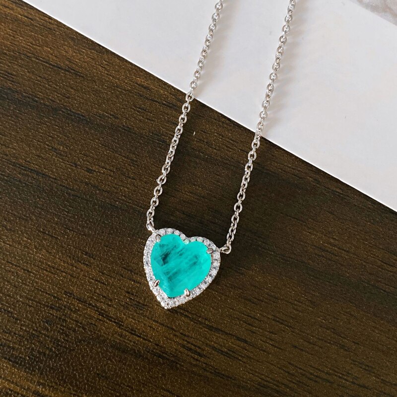 Oevas 100% 925 Sterling Zilver 10*10Mm Hart Synthetische Paraiba Toermalijn Hanger Ketting Voor Vrouwen Partij Fine Jewelry