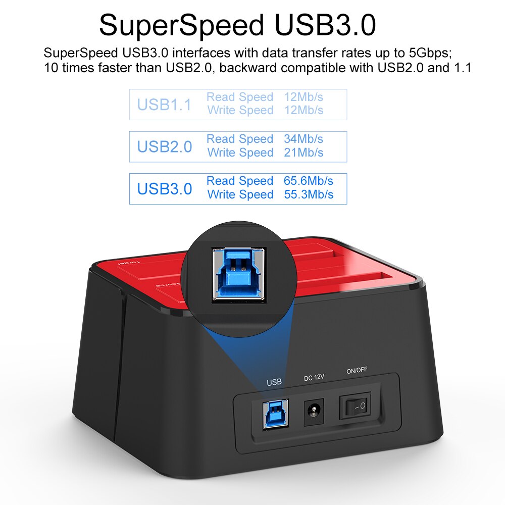 Wavlink USB 3.0 SATA Dual Bay HDD Docking Station Externe HDD & SSD 8TB HDD Gehäuse Offline Klon für 2,5 & 3,5 zoll SATA