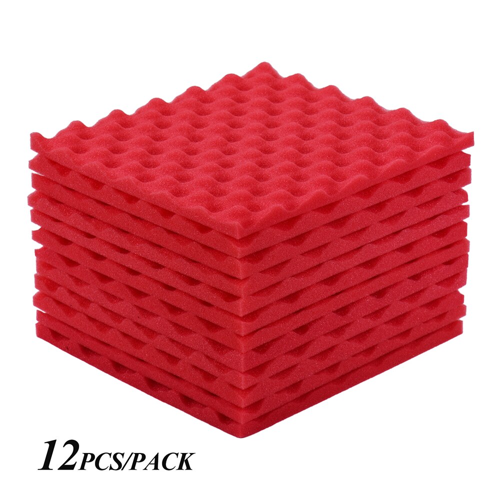 12/24 pakke akustiske skumpaneler lydisolering skum akustisk skum 30 * 30cm/ 12 * 12in akustiske skum lydabsorberende bomuld: 12 stk rød