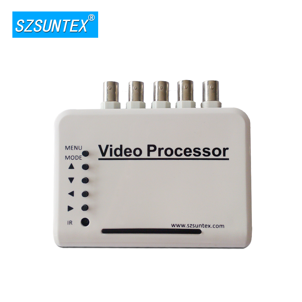 Suntex CCTV video Quad Splitter system Kit 4 Channel Color Video splitter Processor With Remote Control BNC Adapter