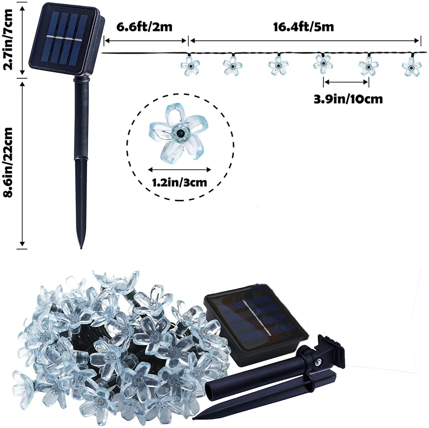 Luces solares de cerezo para jardín, guirnaldas de flores, luces de cadena, lámpara Solar impermeable para decoración navideña al aire libre