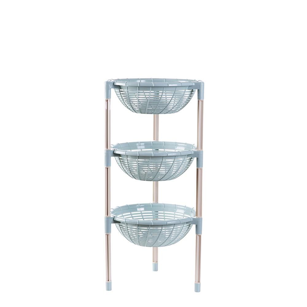 3 Layers Kitchen Round Drain Storage Rack Dishes Fruit Vegetable Sundries Storage Shelf Plastic Home Stand Organizer: Blue