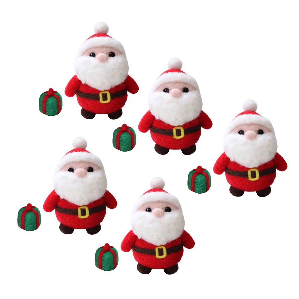 5 Sets Santa Claus With Box Wool Felt Craft DIY Non Finished Poked Set Handcraft Kit For Needle Material Bag Pack