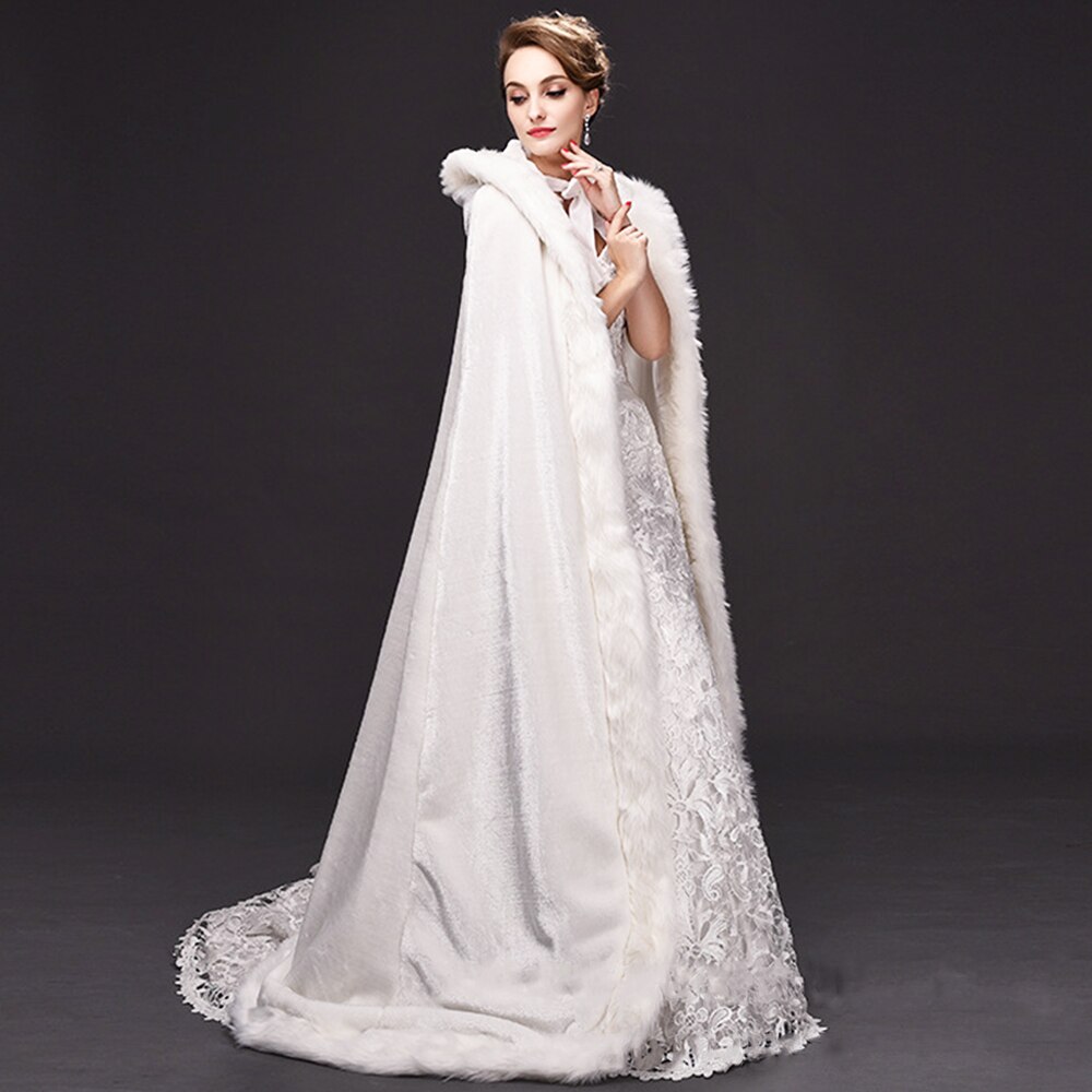 Capa cálida de piel sintética para mujer, abrigo largo con capucha para bodas y Navidad, capa gruesa térmica enrollada para exteriores, Invierno