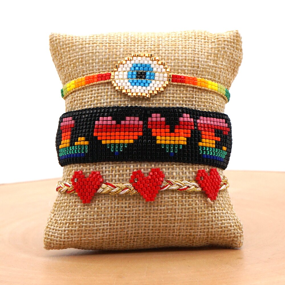 Zhongvi damesarmband boze oog hart armbanden liefdesbrief miyuki kralen pulseras mujer handgemaakte vlecht touw kwast sieraden: Set