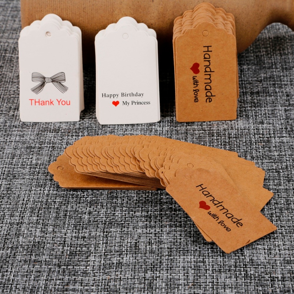 100 stks/partij DIY Kraftpapier Tags Geschulpte Rechthoek Kerstmis Gunst Verjaardagsfeestje Card Label Blanco Bagage Tags