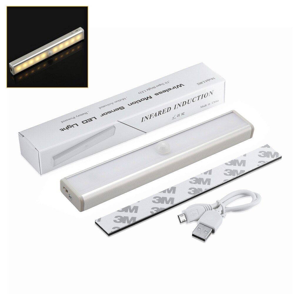 10 LED Motion Sensor Under Cabinet Light Bar Closet Home Bedroom Counter Lamp Warm White/ Cool White Choose