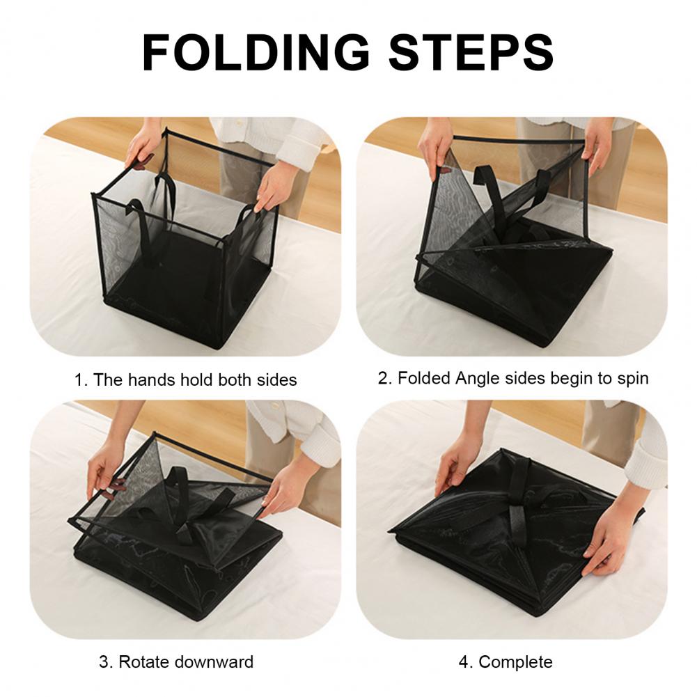 Mesh Pop Up Dirty Laundry Basket Hamper Square Foldable Side Handles Visible Dirty Clothes Sundries Toys Storage Bag