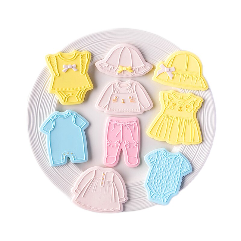 2Pcs Baby Clothes Embossed Cookie Mold Kids Birthday Cake Decorating Tools Fondant Biscuit Cutter Boy Girl Party Dessert Mold