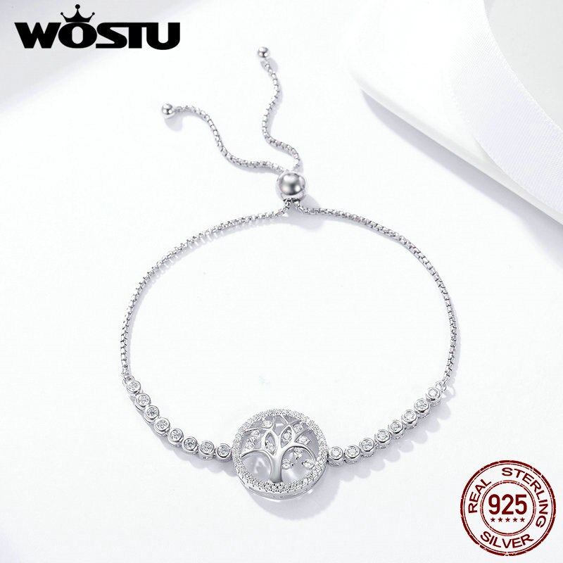 Wostu authentic 100% 925 árvore de prata esterlina da vida tênis pulseira feminino ligação ajustável corrente pulseira prata jóias cqb035