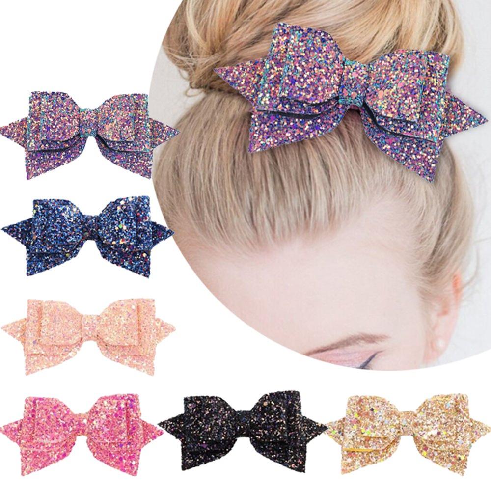 Pince à Cheveux Barrette Nœud Papillon – Paillettes Argenté, Dentelle Orange Et Bleu, Générique, Neuve Sous Blister