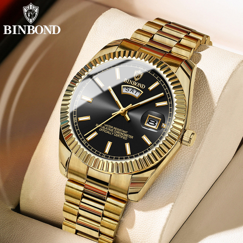 BINBOND Men's Brand Business Sports Quartz Watch 30M Waterproof Luminous Classic Calendar Clock Mens Wristwatch