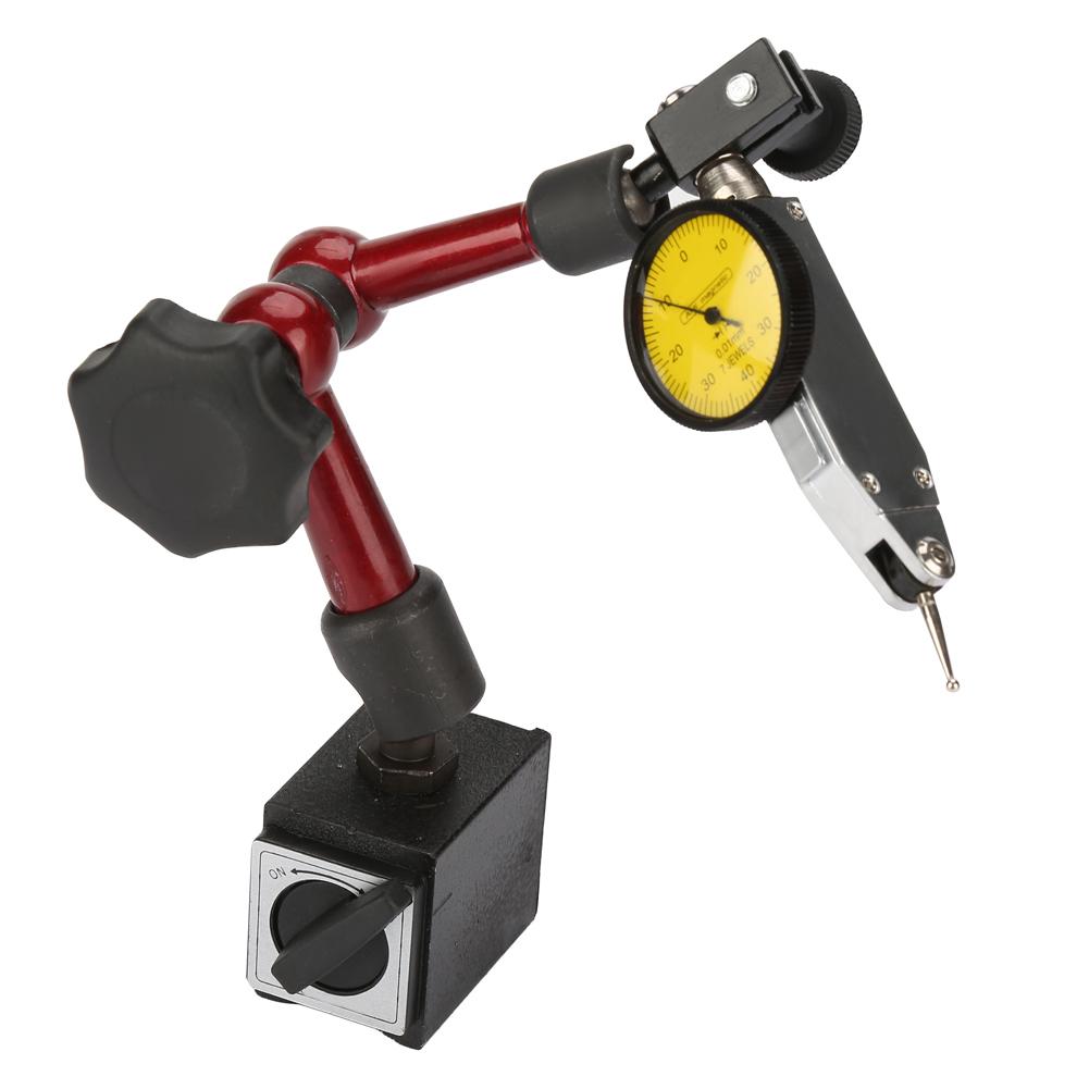 1 Set Flexible Strong Magnetic Gauge Stand Base Holder + Lever Dial Test Indicator Gauge Flexible Magnetic Base