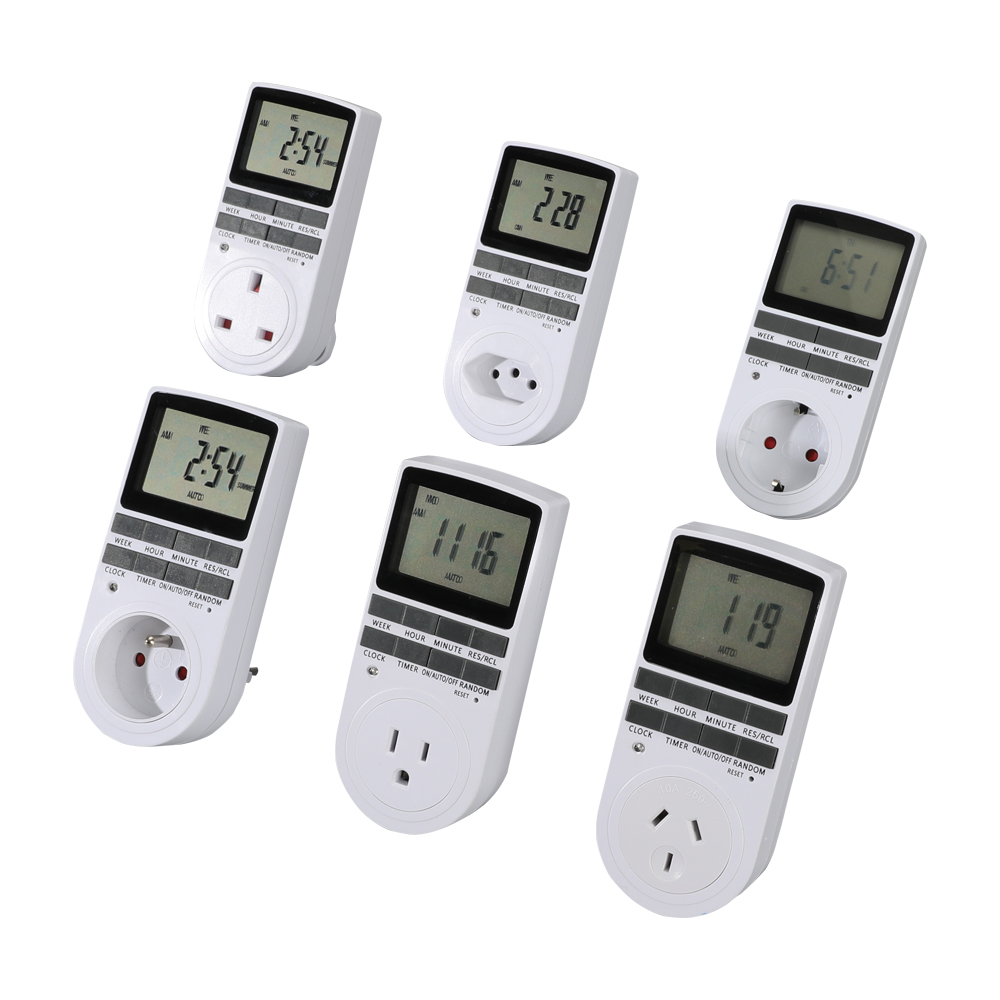 Temporizador de enchufe digital programable, interruptor de tiempo hermoso, 240V, 230V, 220V, 120V, 16A, 15A, 13A, 10A, UK, AU, FR, BR, US,