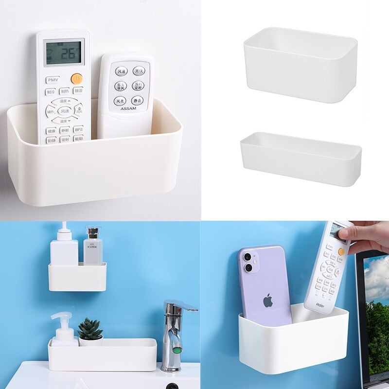 Boîte de rangement murale en plastique, support de télécommande, décoration de la maison, boîte de rangement de cosmétiques, support mural