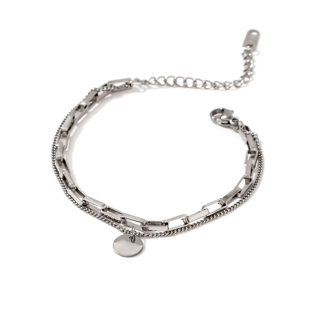 Yhpup-pulsera de Metal de acero inoxidable para mujer, brazalete de cadena con textura chapada en 18 K, joyería para mujer, de Navidad: Steel