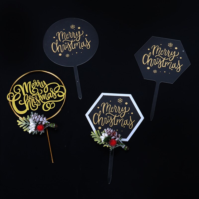 Merry Christmas Acrylic Cake Topper Xmas Floral Cupcake Toppers Christmas Home Cake Decoration Year Baking decor kerst noel