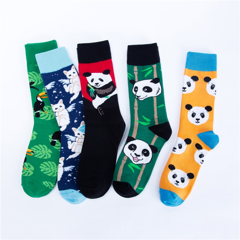 Moda Socmark Happy Socks Men/Women Casual Funny Long Sock Panda Animal Pattern Cotton Skateboard Socks