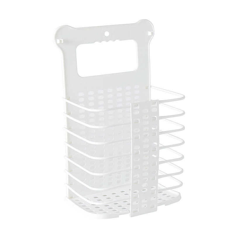 Upgraded Plastic Dirty Laundry Basket Foldable Home Dirty Hamper Sturdy Handle with 2 No Drilling Hooks: White L