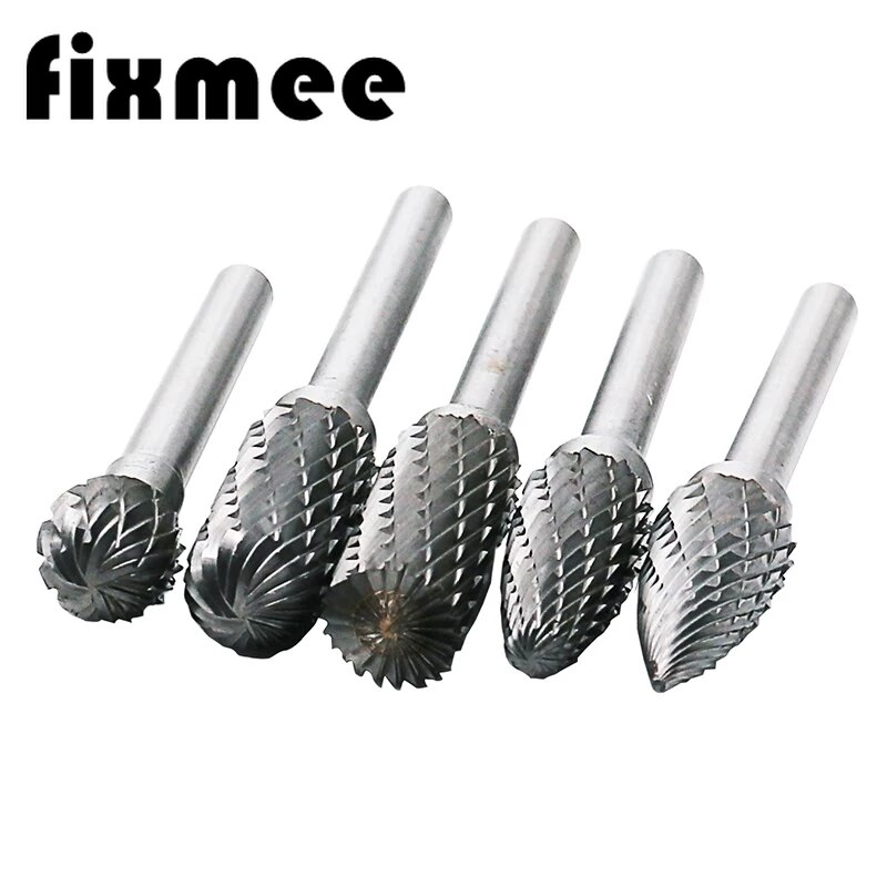 5pcs/set Assorted 12mm Head Tungsten Carbide Rotary Point Burr Die Grinder Bit 6mm Shank Milling Cutter Abrasive Tools