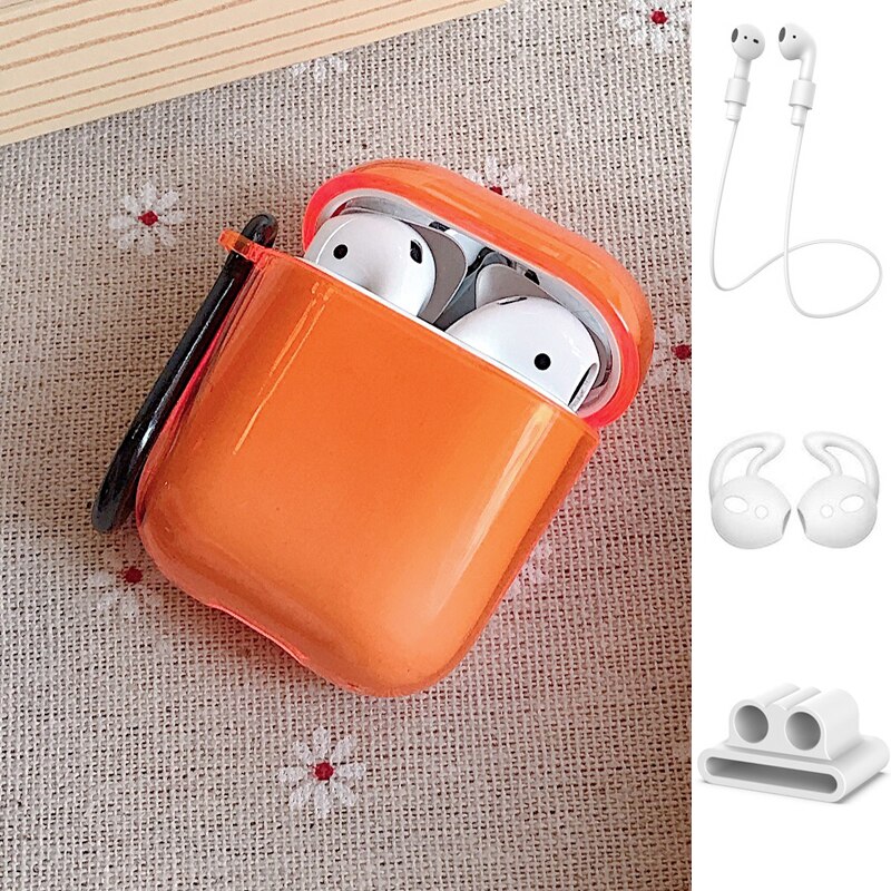 2/5PSC clear case for airpods case cute protective cover for airpods 2 with earplug Anti-lost rope sport case for airpods 2 case: Set B Orange