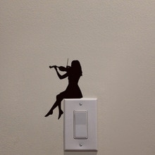 KUCADA meisje spelen de viool schakelpaneel sticker voor home decoratie verwijderbare diy muur sticker behang zwart WP1889