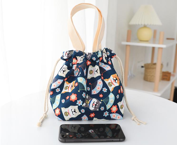 Cute Small Shopping Bag Foldable Cartoon Flowers Lunch Box Tote Bags For Women Canvas Bolso Shopper Waterproof Drawstring Tote: 14