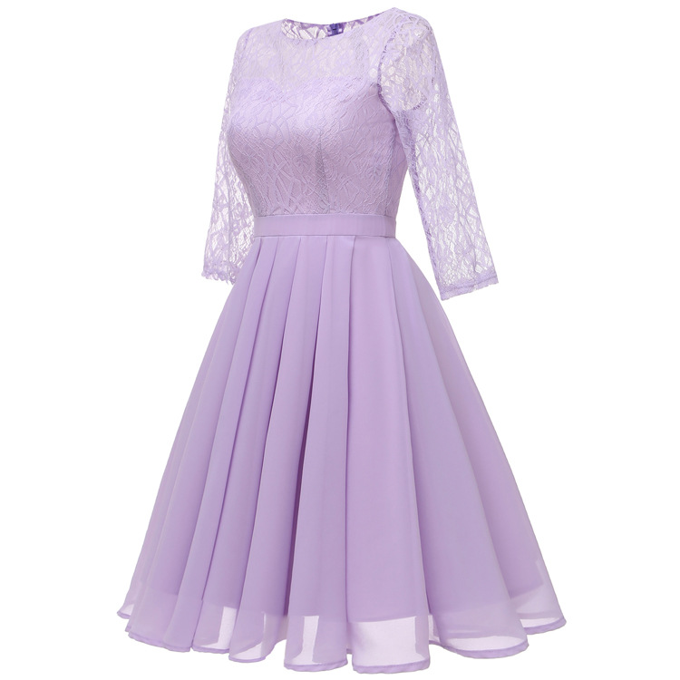 Jul veckade chiffong lila spets kvinnor klänningar kväll fest fantastisk klänning höst vintage vestidos