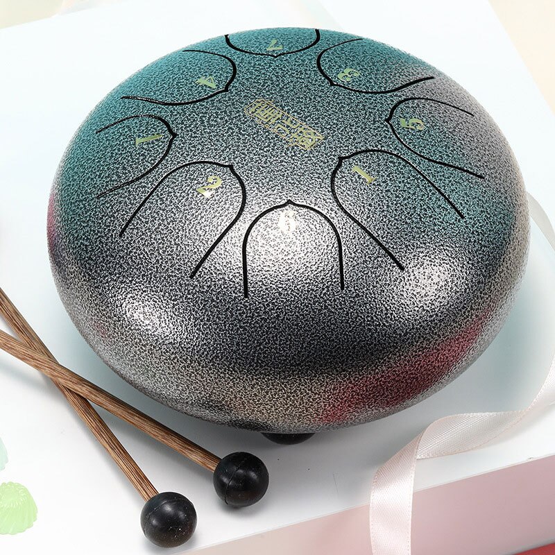 Nature Steel Drum Kit Tongue Drum 6 Inch 8 Tune Steel Hand Pan Drum Tank Drum Percussion Instruments Handpan &amp;T8: Silver