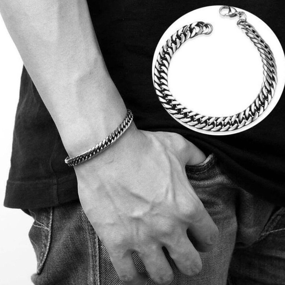 RINHOO Punk hommes Bracelet bijoux hommes en acier inoxydable couleur argent chaîne lien Bracelet Bracelet Bracelet