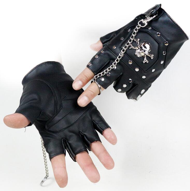 Skulls Rivet PU Leather Fingerless Gloves Men Women Hip Hop Punk Gloves Half Finger Men's Gloves