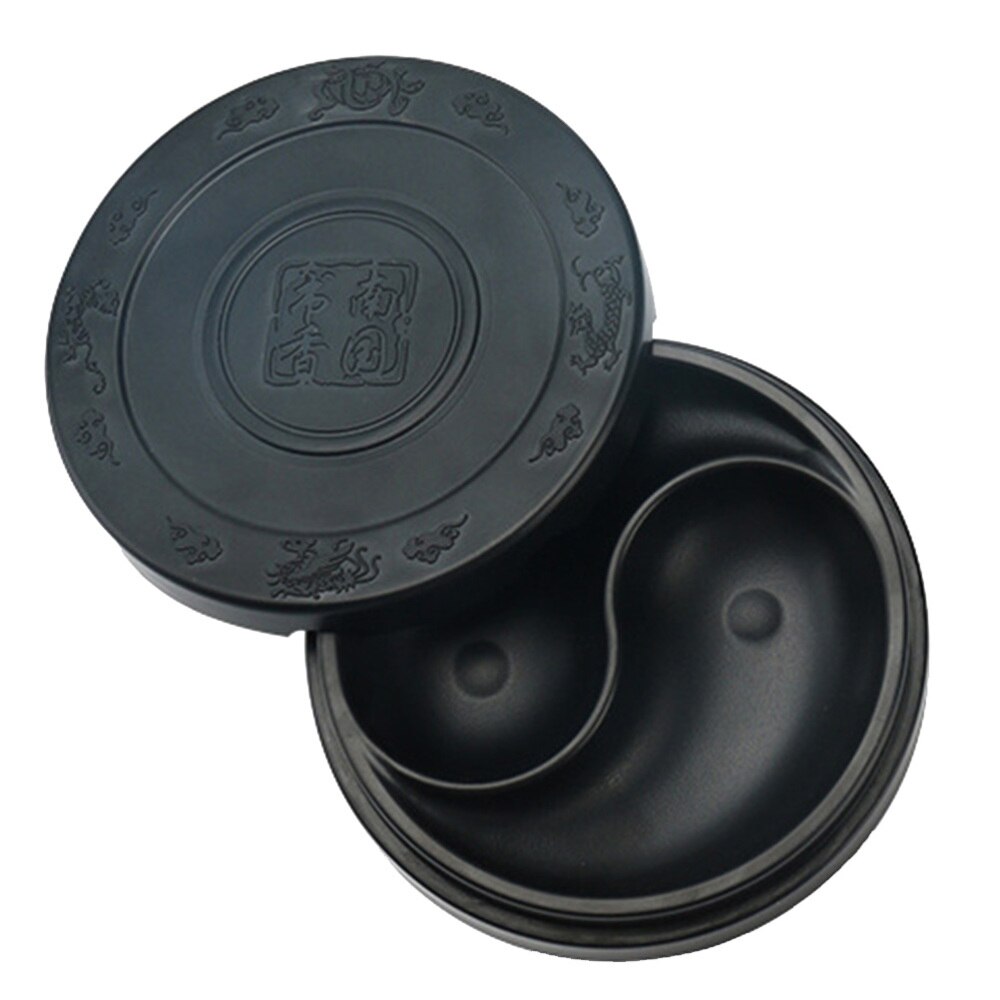 Practical Calligraphy Inkstone Tai Ji Shape Inkslab Round Inkstone with Lid