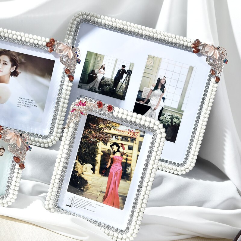 European Style Photo Frame Wedding Photo Frame Household Bedroom Living Room Decorations Rhinestone Edging Photo Frame