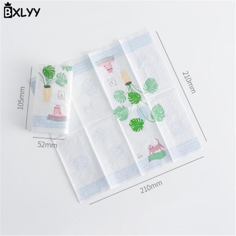 BXLYY 2pc Cartoon Plant Kat Wegwerp Papieren Handdoek Drie-layer Printing Zakdoek Papier Party Decoratie Christmas.85z