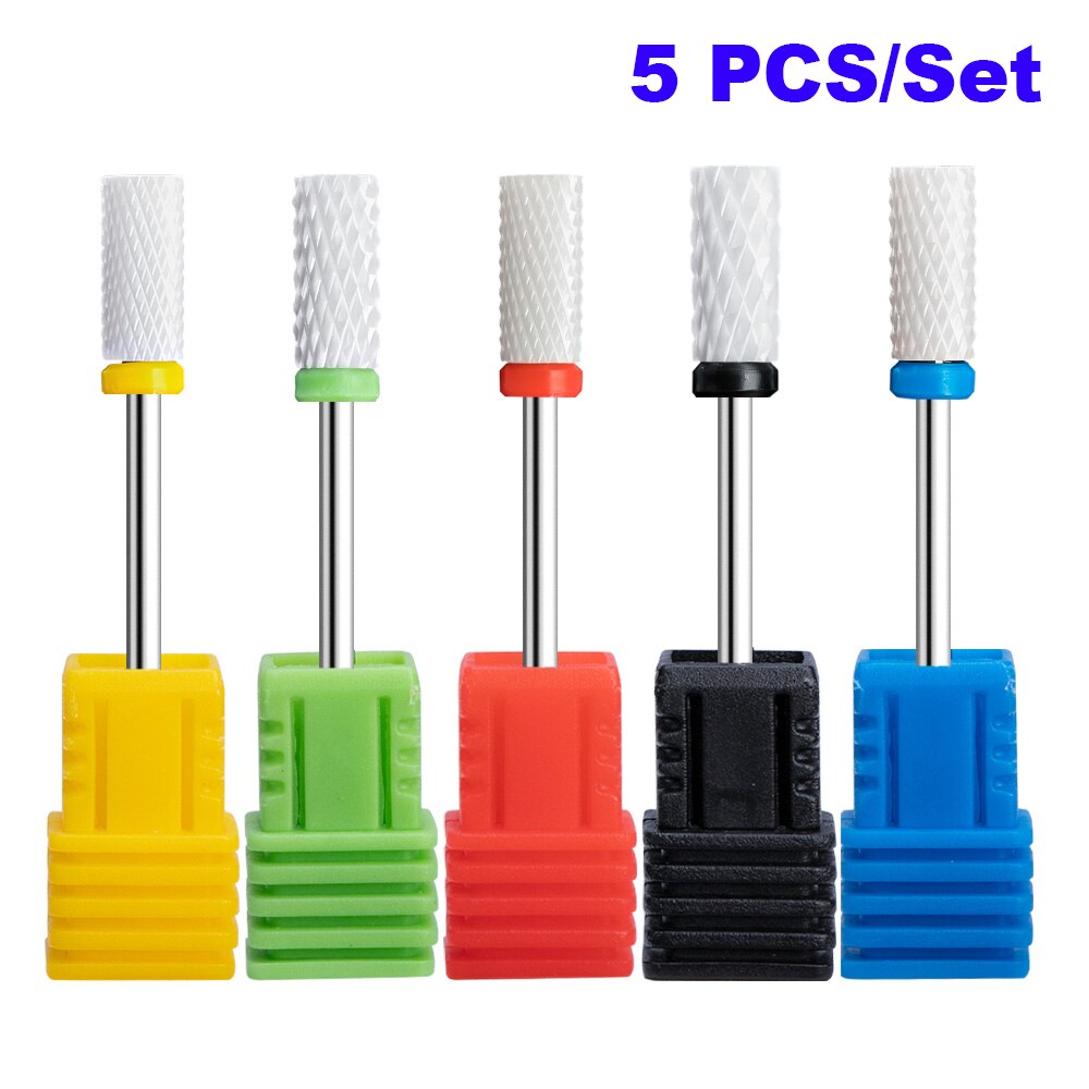 Juego de brocas de cerámica para uñas, Kit de taladro eléctrico de manicura para fresadora, limas de uñas, accesorios de equipo de arte de uñas, 5 uds.: SET 2