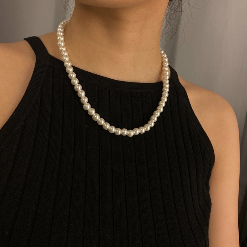 Enkle geometriske perler beaded choker halskæde til kvinder temperament vintage perlekæde kvinders senior luksus smykker