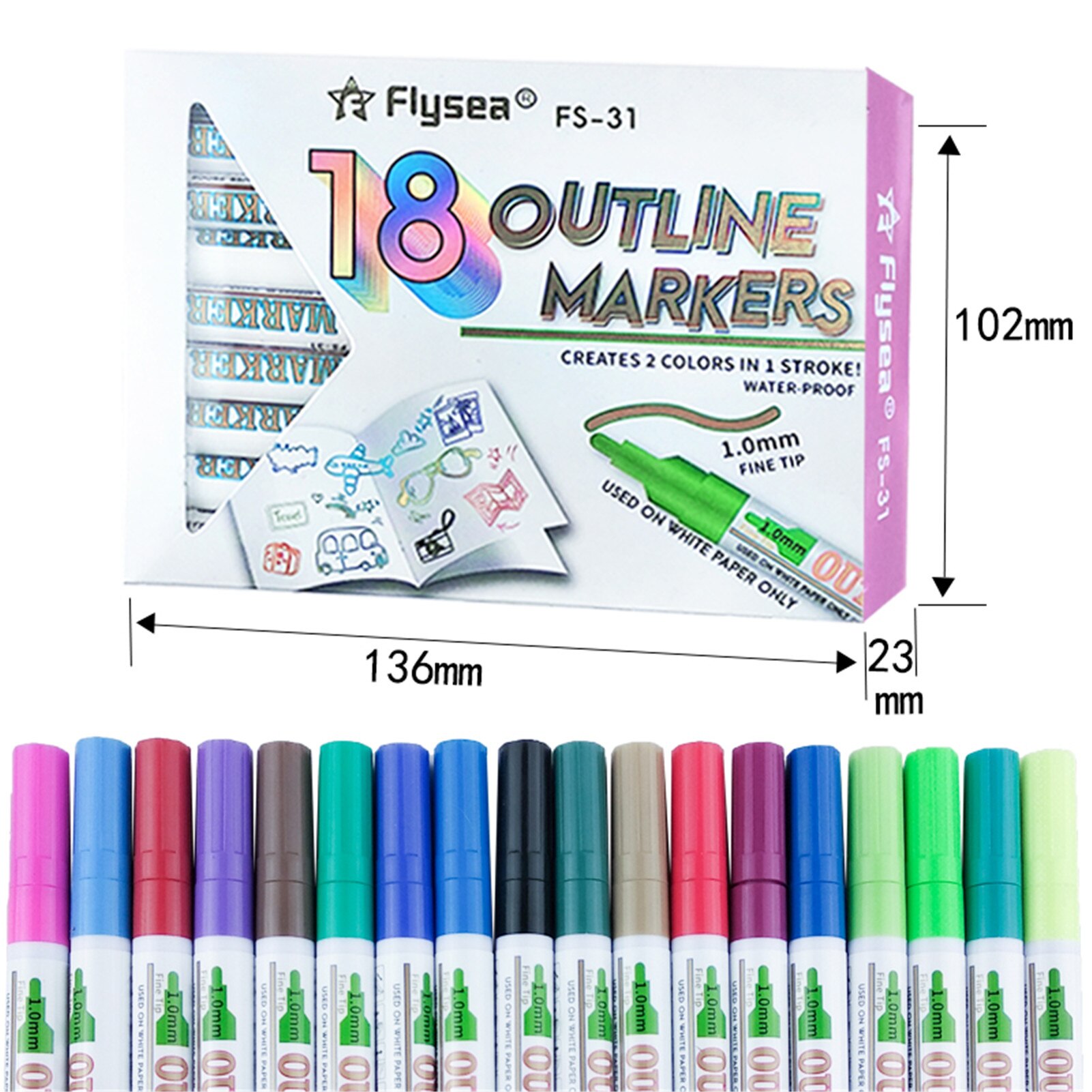 Stylo magique à deux lignes, 12/18 couleurs, pour bricolage, peinture, dessin, Non-toxique, sans goût, outil d'apprentissage