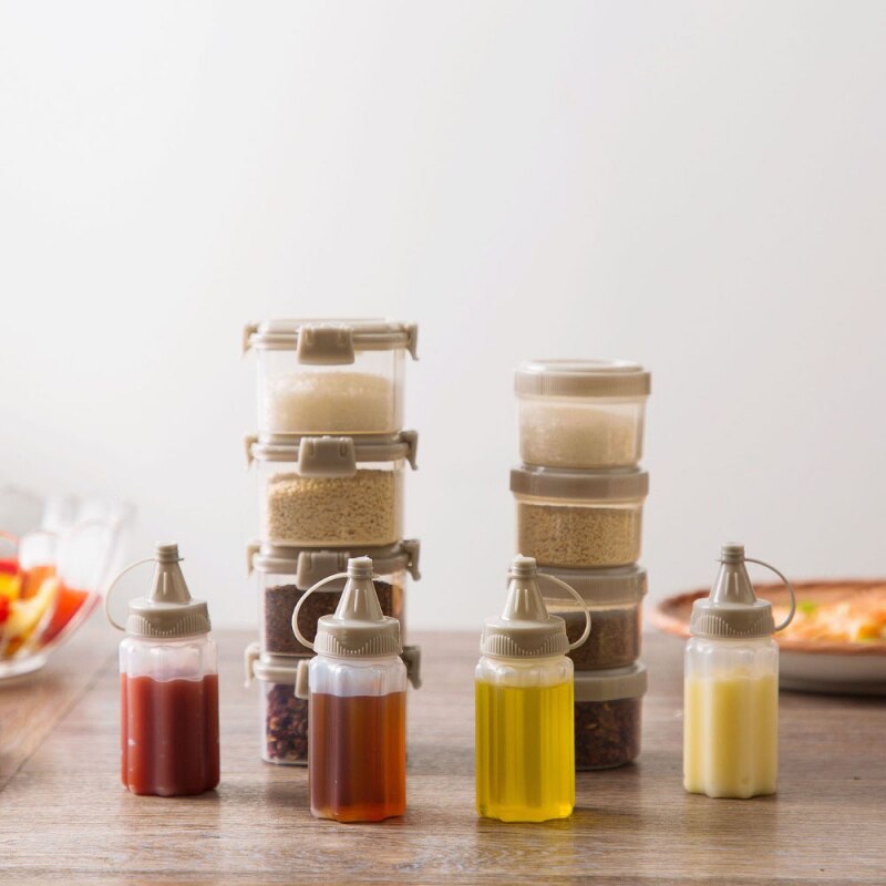 4Pcs/set Mini Tomato Ketchup Bottle Transparent Sauce Seasoning Box Honey Mustard Portable Small Container Salad Dressing Bottle