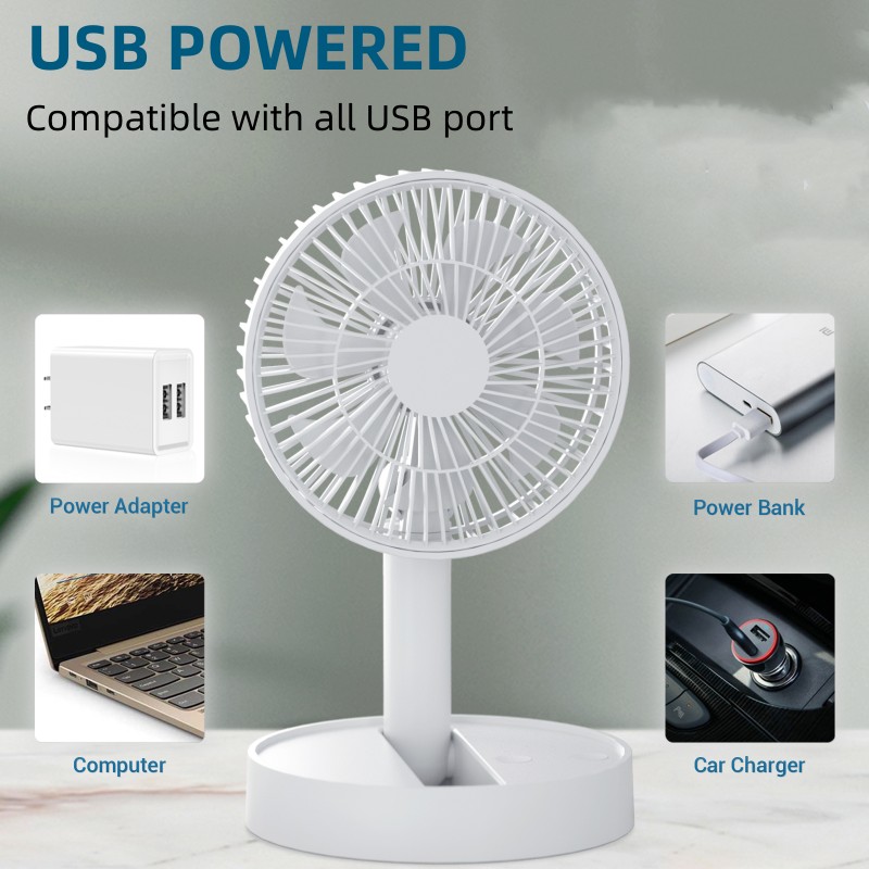 USB opvouwbare ventilator met 4 snelheden en timing, op batterijen werkende miniventilator voor slaapkamer, binnen of buiten, tafelventilator