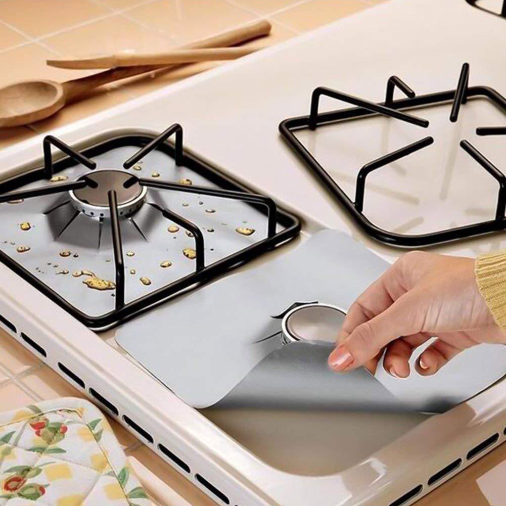 4Pcs/Set Reusable Gas Stove Protector Non-Stick Glass Fiber Gas Stove Mat Cooker Cover Clean Pad For Kitchen Accessories