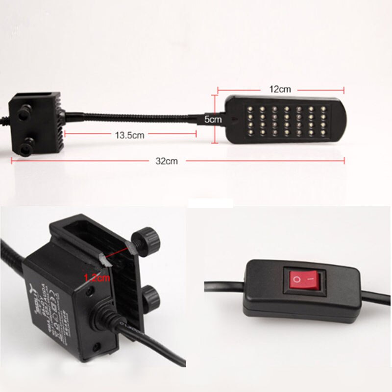 Black 28 LED Aquarium Fish Tank Clamp Clip Light White Blue Color Lighting