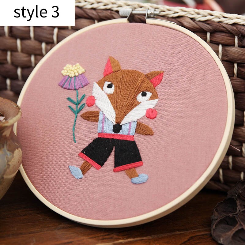 Pinturas colgantes, 15x15cm, Kit DIY bordado hecho a mano, paquete de Material de costura para principiantes con bonitos dibujos de animales: style 3