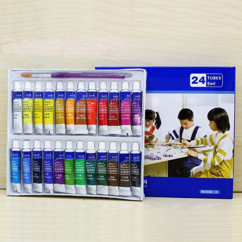 12/18/24 farver 5ml rør akvarel maling sæt kunst maleri tegneværktøjer til barn: 24