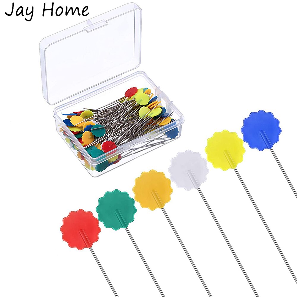 100Pcs Flat Head Straight Pins Colorful Flower Head Sewing Pins Quilting Pins for Sewing DIY Craft Dressmaker Stitching Supplies