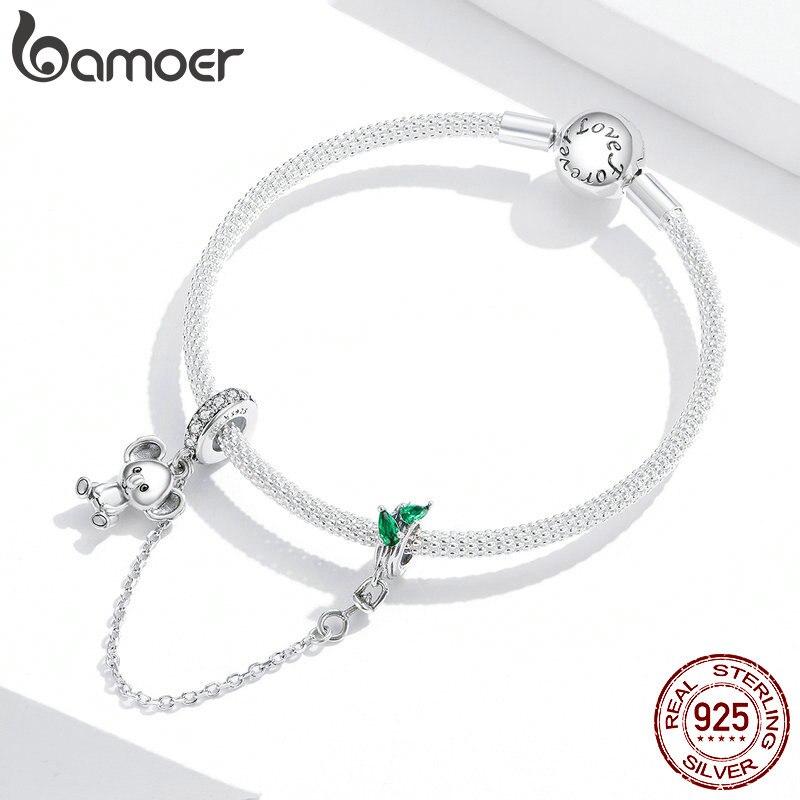 Bamoer 925 sterlina d'argento koala Fascino Della Catena di Sicurezza per Originale D'argento Del Serpente Del Braccialetto Donne Gioielli FAI DA TE Accessori SCC1523