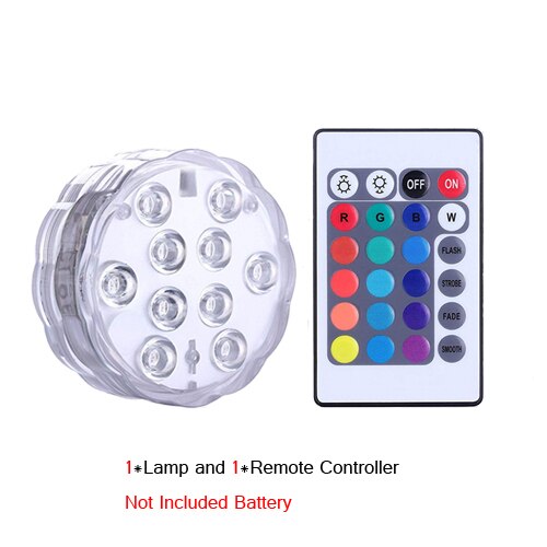 Tauch LED-leuchten Unterwasser Licht Wasserdicht Batterie Betrieben Fernbedienung kabellos10LED RGB Badewanne Schwimmbad Vase Lampe: 1 Lampe 1Regler