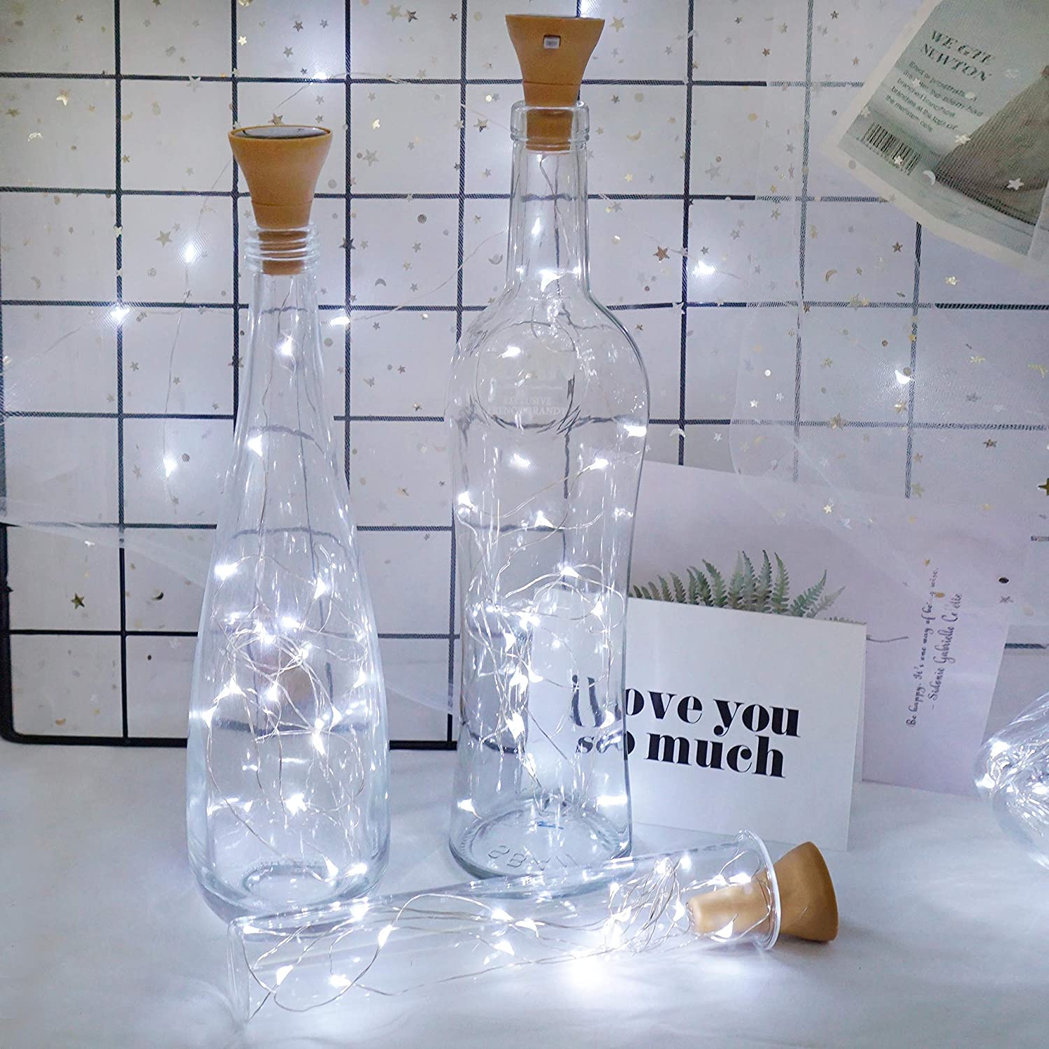 Luces solares para botellas de vino, 10LED, 15LED, 20LED, forma de corcho, guirnalda de luces navideñas, alambre de cobre, lámpara decorativa para habitación del hogar